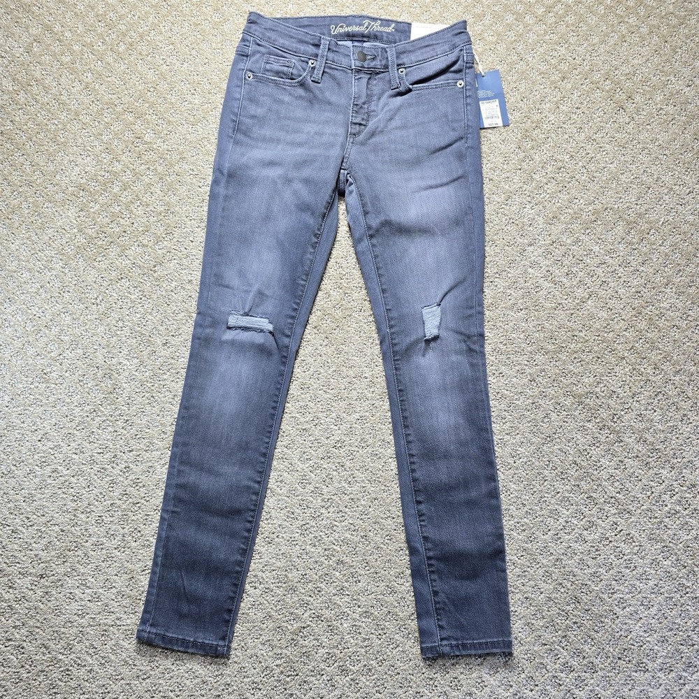 Distressed Mid-rise Skinny 24 Waist Size 00 Gray Shadow Grey Jeans